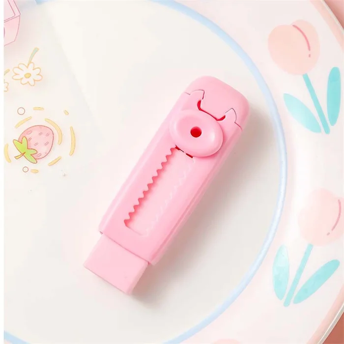 New come school supplies for students stationery custom printed different types cute push pull kawaii eraser set for Girls