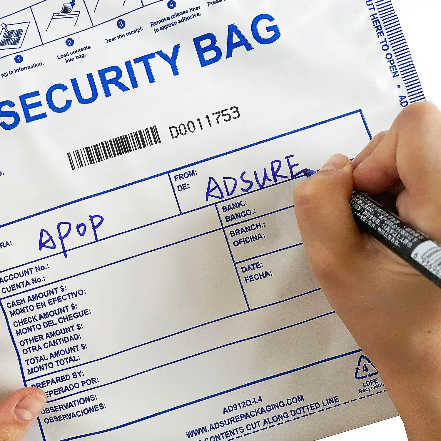 Bank Deposit Bags  With Level 4 Security Tamper Evident Bag Self Adhesion Security Bank Bags Plastic