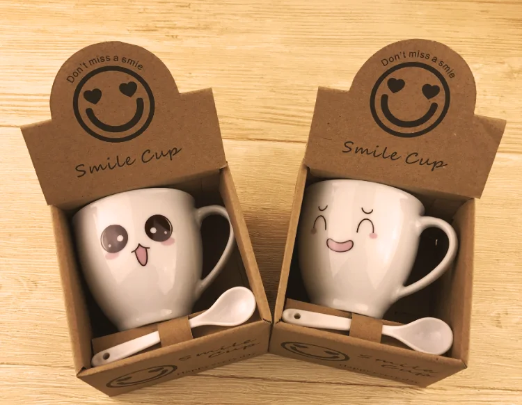 Promotional gift custom logo ceramic coffee mug with spoon