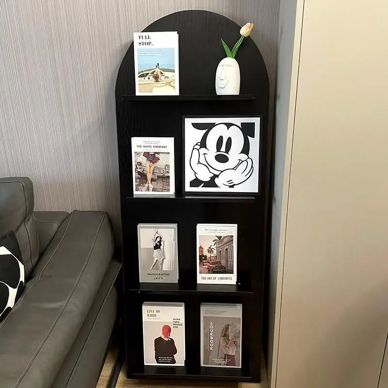 Modern Green Wooden Shelf Youth Bookshelf Bookcase  with Wall Mounted Shelves & Floor-Standing Magazine Basket Home Decor