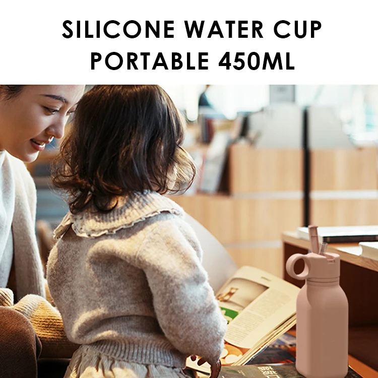 New 450Ml Spill Proof Straw Silicone Water Bottle Travel School Student Gym Girl Sport Kids Drink Water Baby Bottle For Children