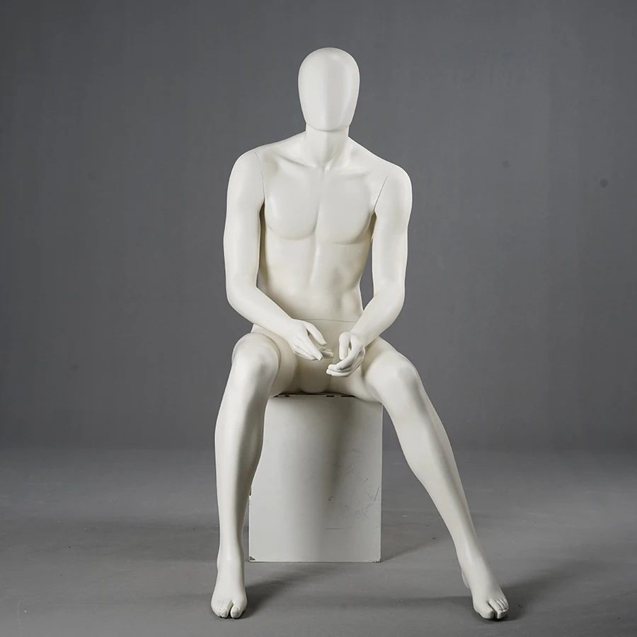 New arrival full body fashion sitting fiberglass male mannequin dummy models with egg head