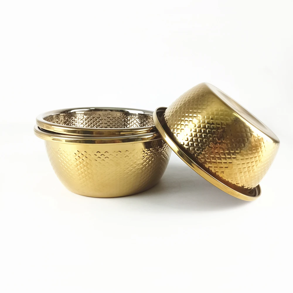 LIHONG Chinese Style Stainless Steel Kitchen Dinnerware Large Fish Scale Lines Gold Food Mixing Bowl Washing Vegetables Basin