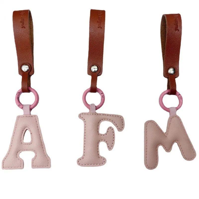 OEM Design Leather Pendant Keyring Letter Alphabet Custom Leather Keychains