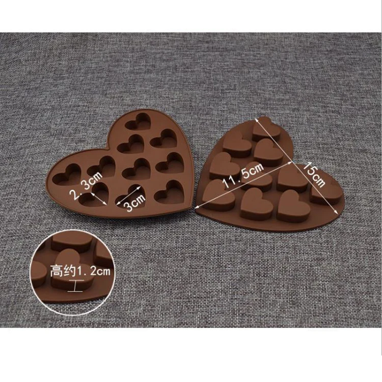 10 Cavities Heart Shape Silicone Mold for Baking Chocolate Soap Fondant Pudding Jelly Candy Cookie Ice Cube Small Cake Gelatine
