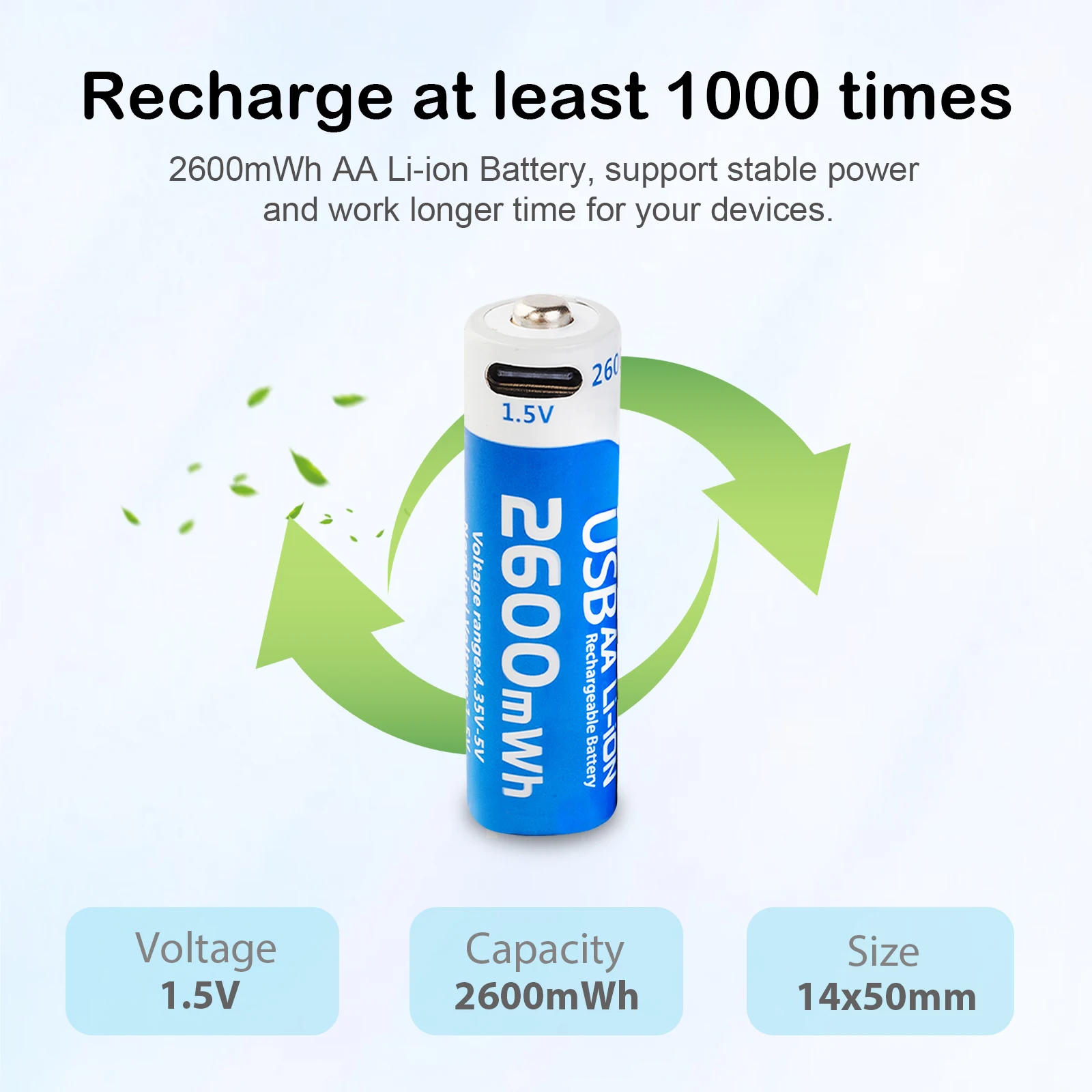 Microphone 1.2V Type C Lithium Batteries Small Portable Projector 1.5V Usb AA Rechargeable Battery