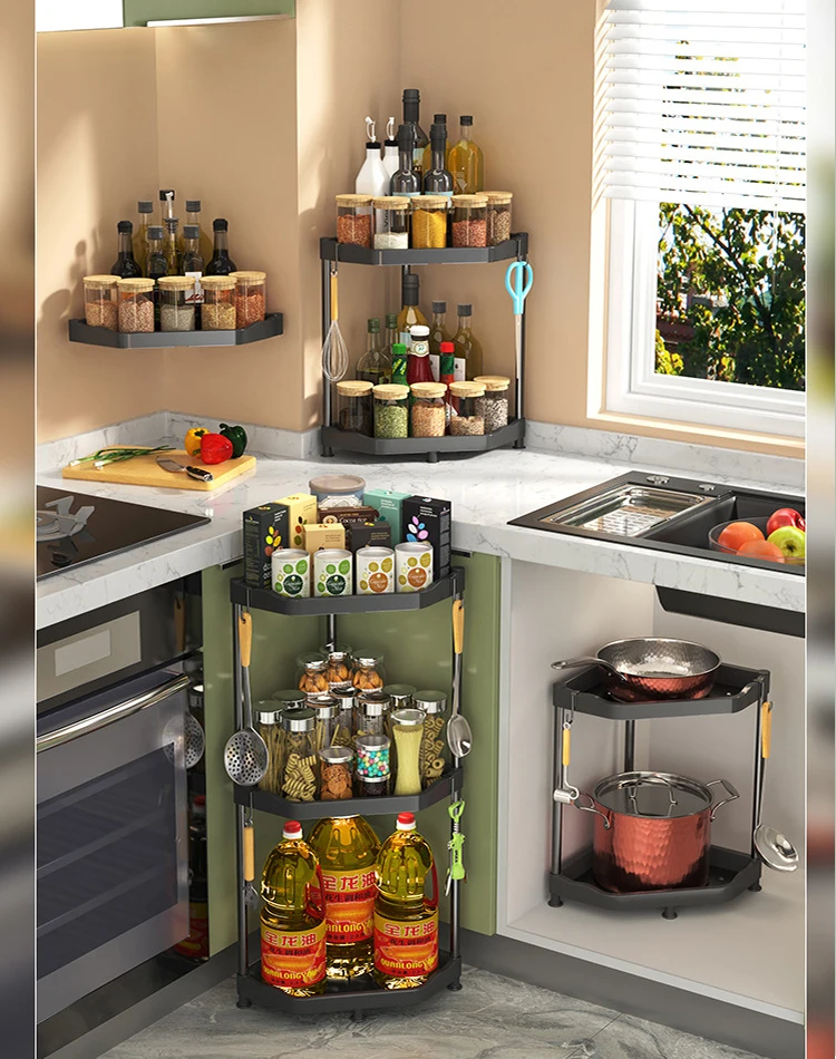 wall mounted spice storage organizer kitchen Corner bathroom Shampoo Storage Holder Rack