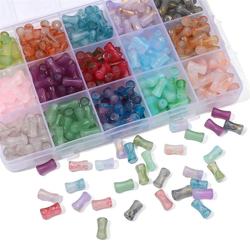 SOJI Wholesale Fashionable Glass Beads Sprinkled Gold Smudged Bamboo Loose Beads for Bracelet Necklace Making Accessories