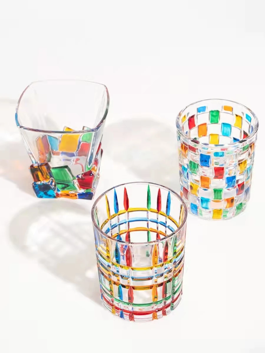 New popular Hand drawn Rock Glass Whiskey Glasses colorful Water Glass Cup Glassware for Whiskey Brandy Liquor Scotch