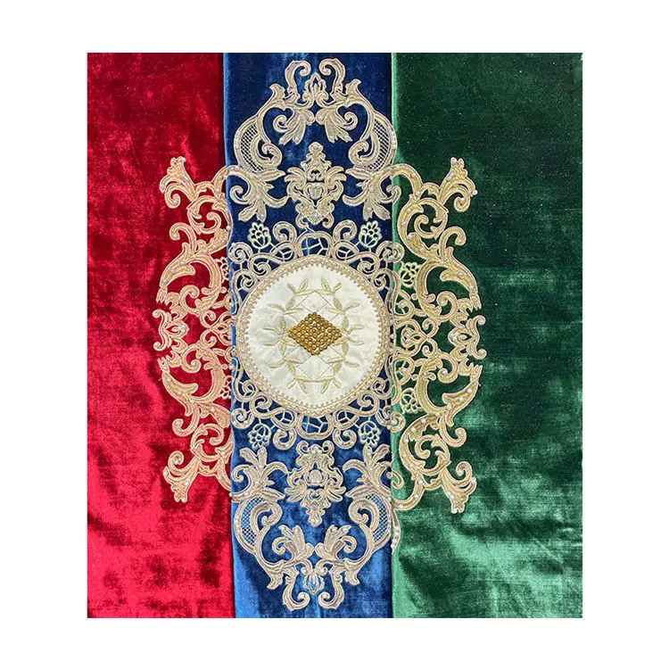 Factory Hot Sale Flower Upholstery Fabric Luxurious Moroccan Style Bead Embroidery Velvet Fabric for Sofa