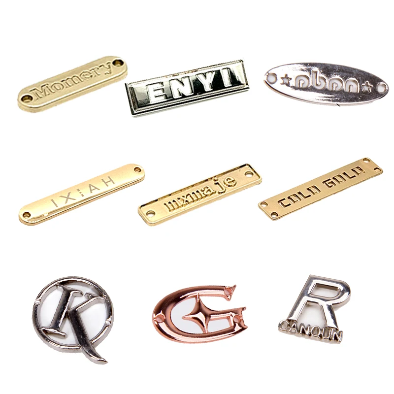 Wholesale metal bag tag custom logo Garment Bag Accessories Plate OEM Gold Metal Brand Logo Label for clothing