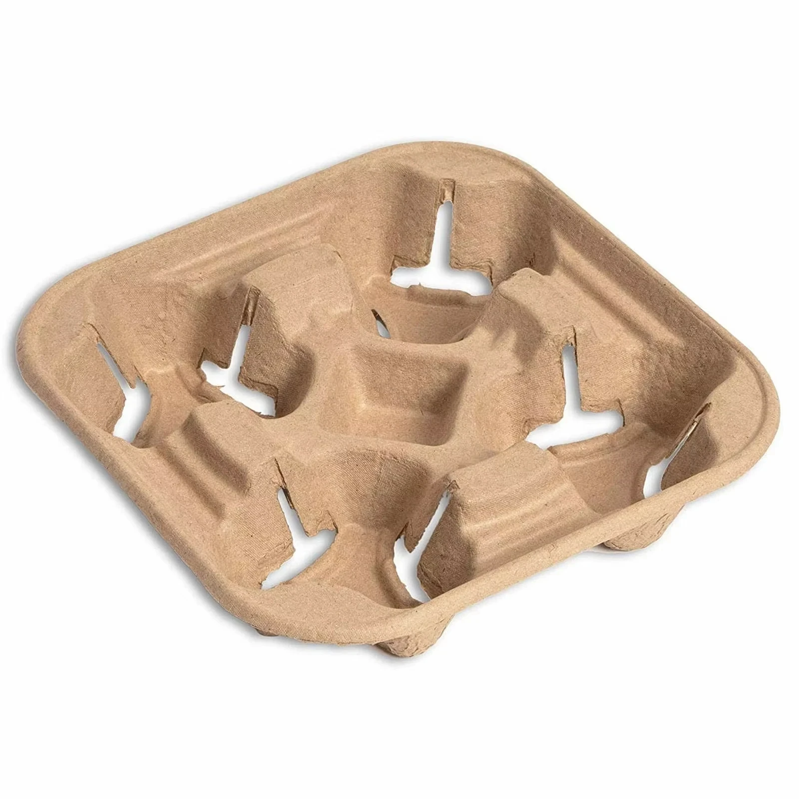 Paper Pulp Tray Foldable Kraft Corrugated Cardboard Retractable 4 Cup Disposable Sleeve Coffee Cup Holder Foldable Cup Carrier