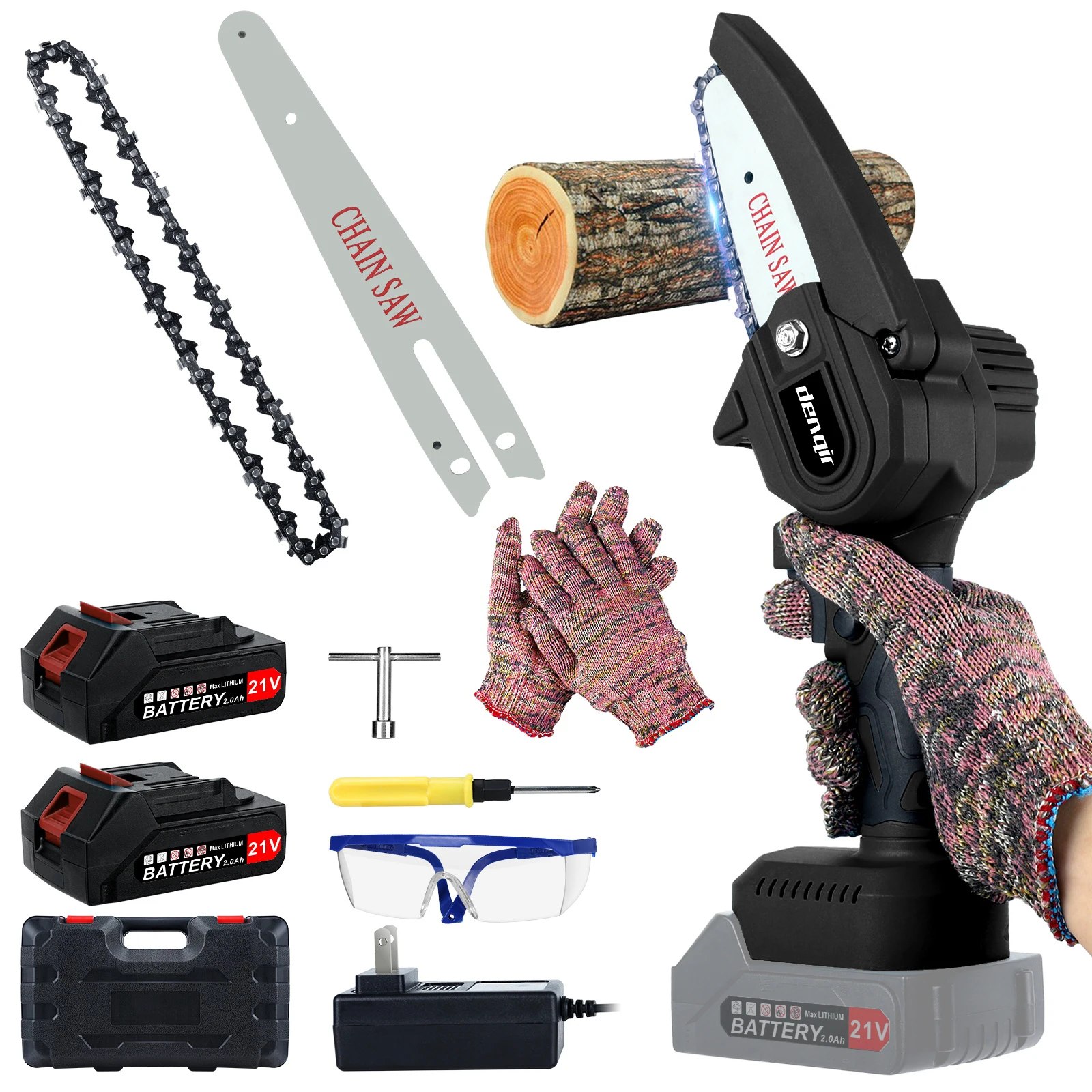 EU Warehouse in Stock! 21V  Mini Cordless Electric Chainsaw 2 Battery-Powered Wood Cutter Rechargeable