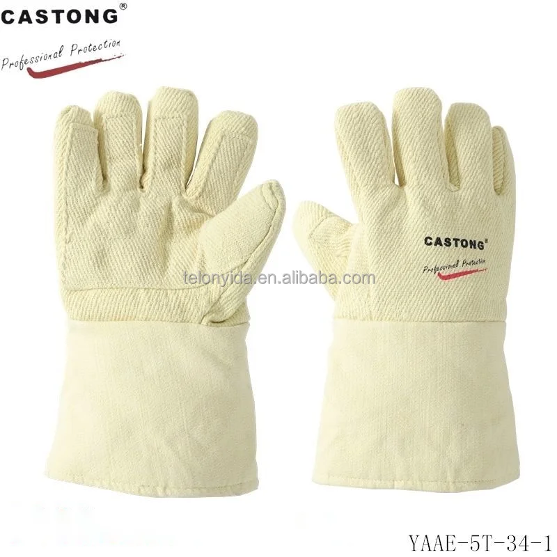 Withstand 1000 Degree Celsius Reinforced Yellow Para-aramid Twill Fire Retardant Anti-scalding Extreme Heat Resistant Gloves