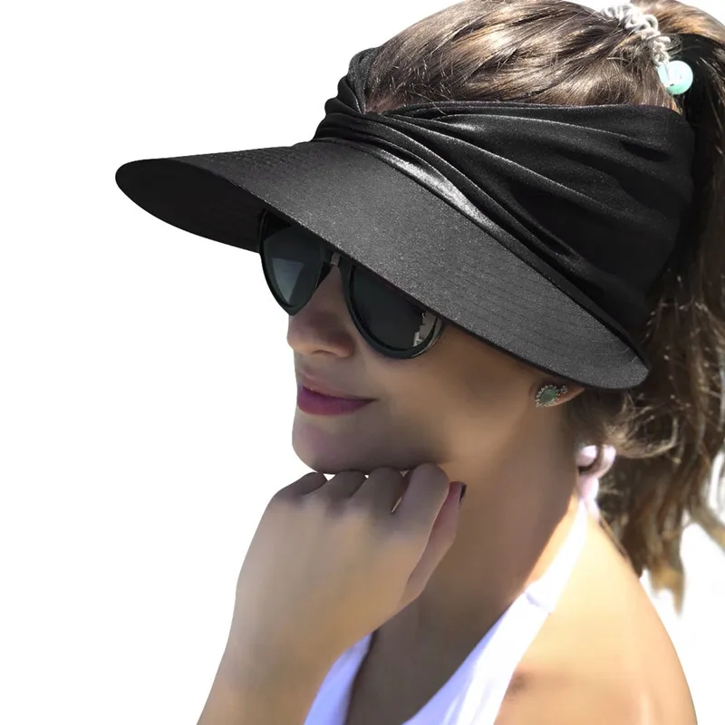 Summer New Model Lady Open Top Sun Visor Outdoor Sunshade Cool Hollow Caps Fashion Sport Big Brim Swimming Beach Hat