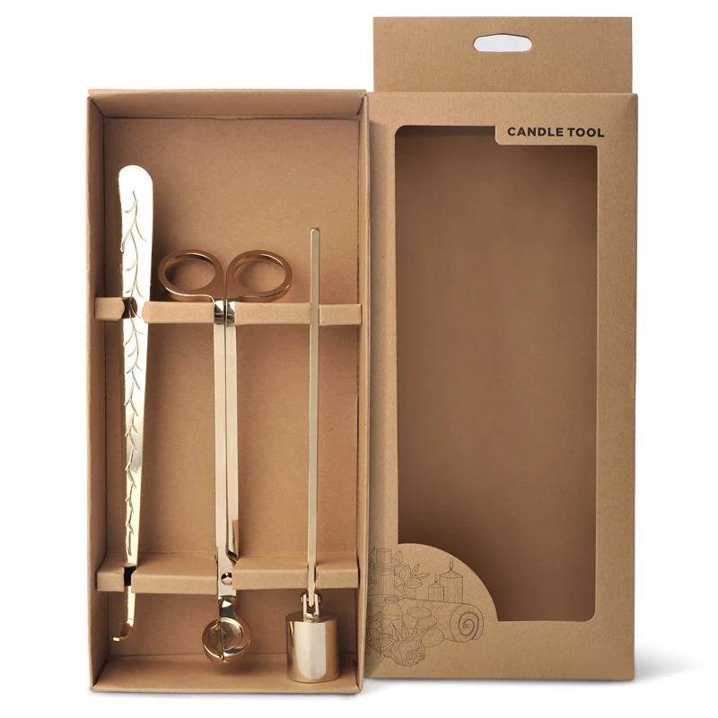 Wholesale Newest Custom Logo 4pc White Candle Wax Tools Snuffer Stainless Steel Accessories Gift Set