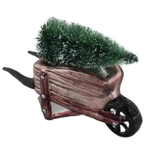 Custom hand-blown glass wheelbarrow with Christmas tree ornaments Christmas ornaments cute glass Christmas hangings