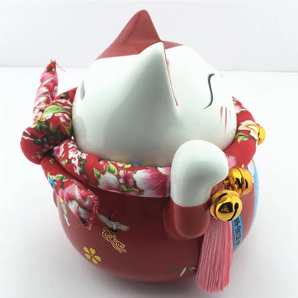 Feng Shui Ceramic Fortune Lucky Cat Coin Bank Japan Maneki Neko Waving Cat Ceramic Battery Lucky Cat Piggy Bank Home decoration