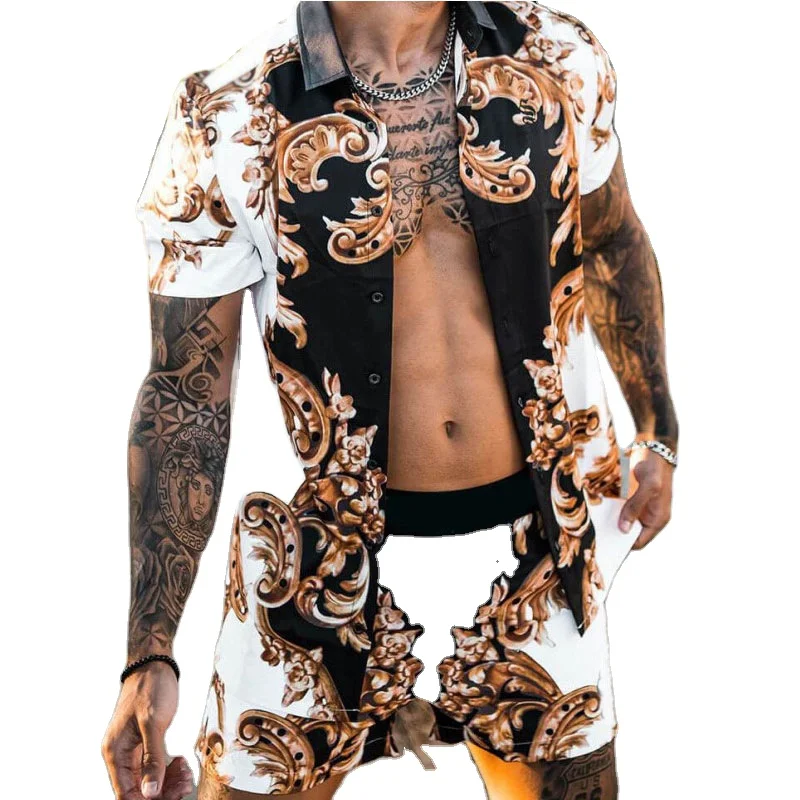 Wholesale Hot Sale Summer All Over Print New Hawaiian Beach Wear Mens Shirts and Shorts