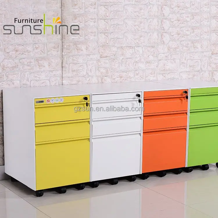Stainless Steel Office 3 Drawer Steel Filing Cabinet Low Cabinet Moving Small  Office Mobile Cabinet Pedestal With 5 wheels