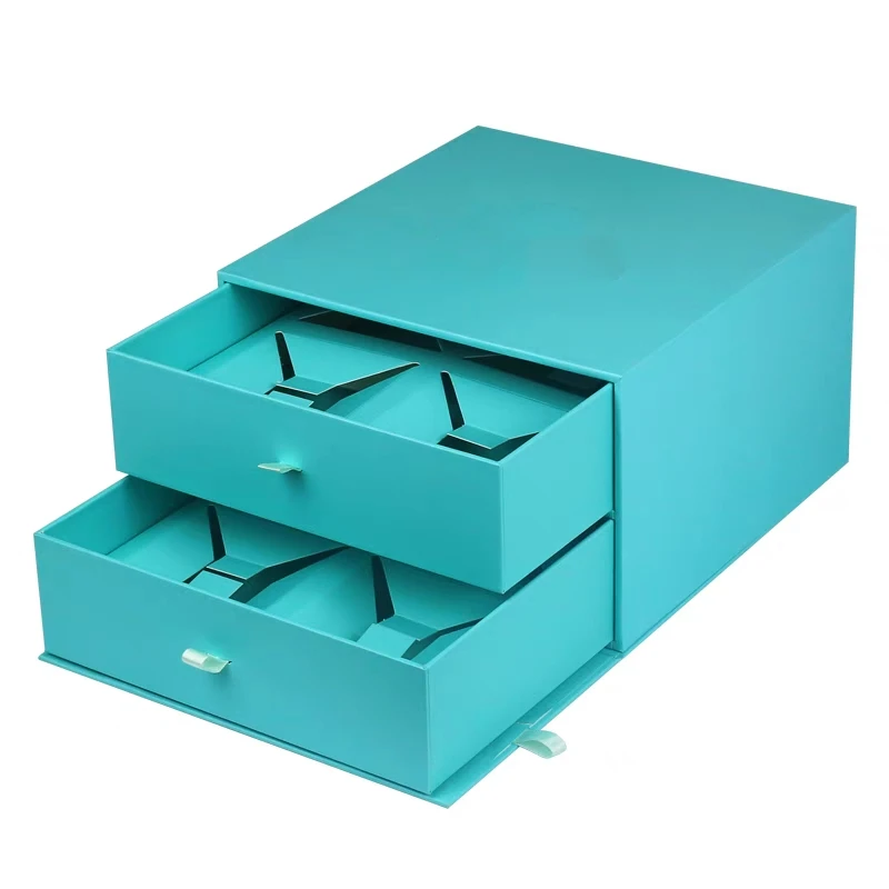 2 double layers luxury sliding gift box large jewelry storage box FSC rigid paper two tier drawer box