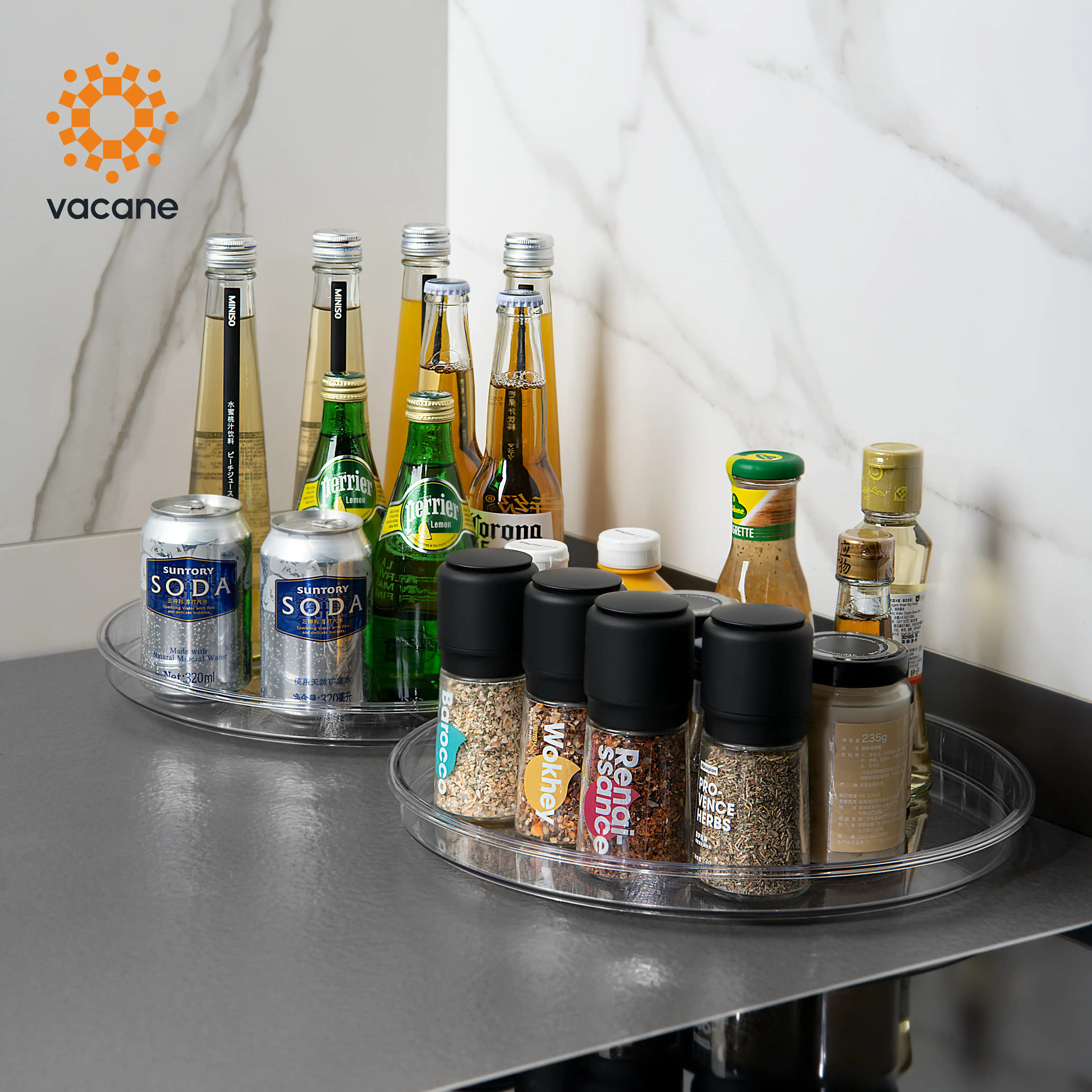 Vacane Clear Spices Cosmetics Cabinet Rotating Organizer Tray Round Plastic Lazy Susan Short Turntable--M