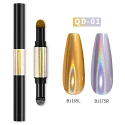 Hot Selling Double-colored Chrome Nail Powder Solid Pigment Pen Laser Flashing Aurora Mirror Powder Pen
