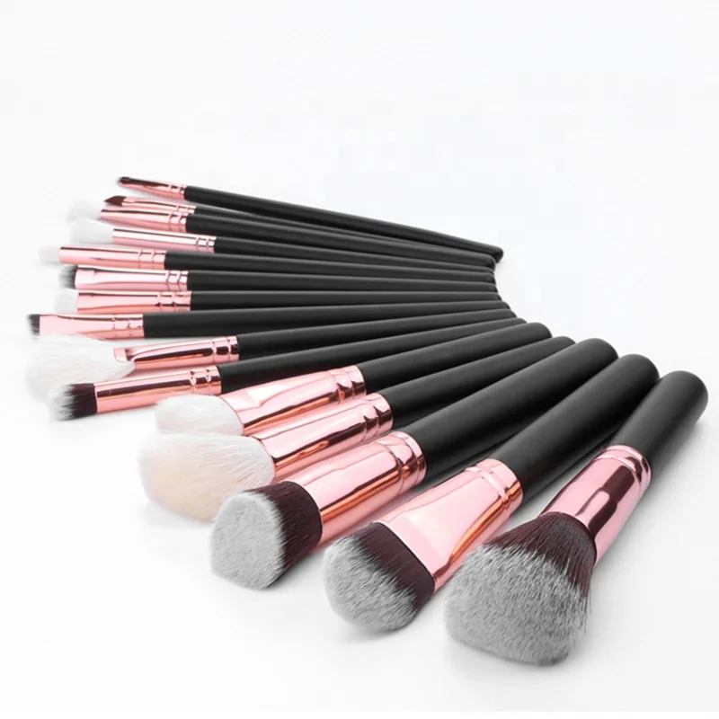 Miyaup Best Selling Cosmetics Makeup Set 15pcs Custom Logo Makeup Brushes With Brown PU Bag Case Rose Gold Makeup Brush Kit