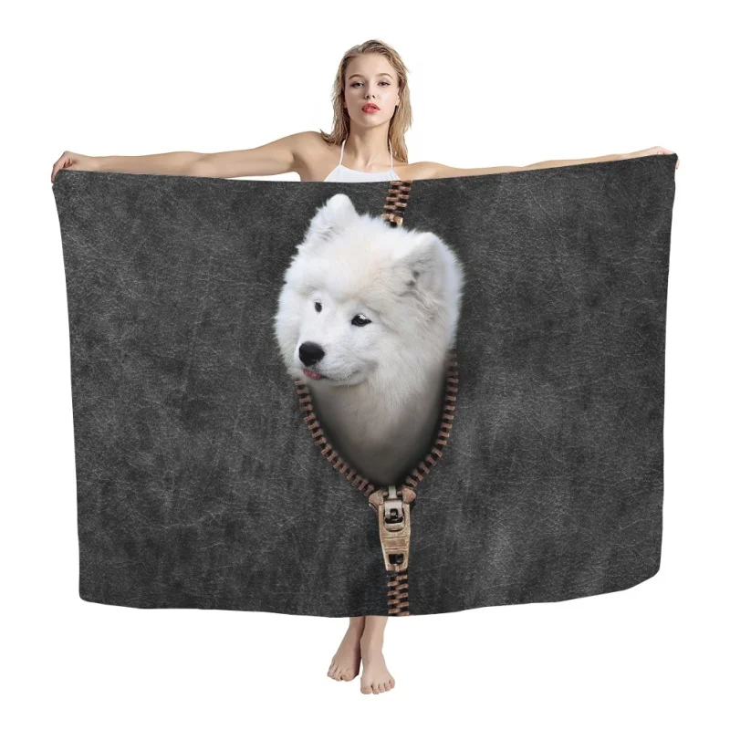Custom Sarongs With American Flag Designs Print on Demand Cute Cartoon Dog Hawaiian Sarongs Wholesale Sublimation Beach Towel