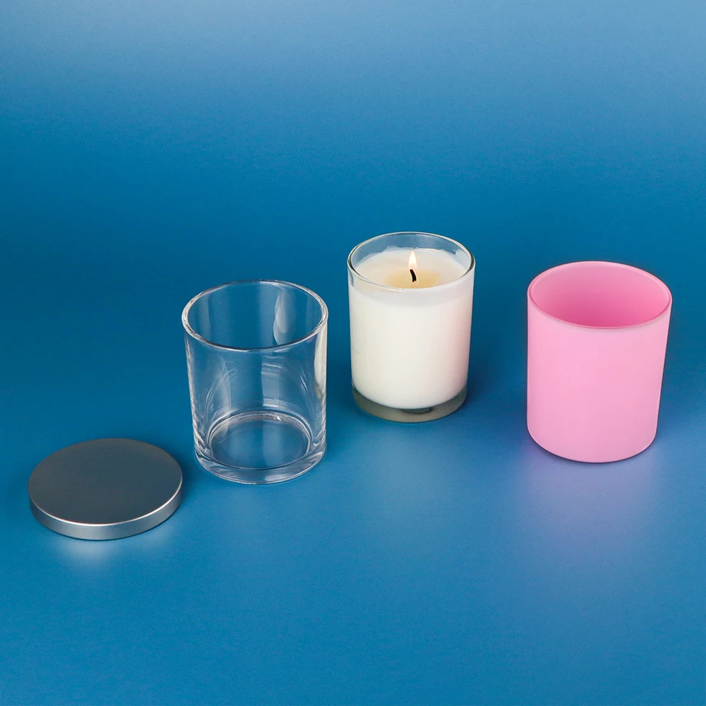 Wholesale Customized Luxury 250ml Cylinder Clear  Amber Green Glass Christmas Candle Jars And Aromatherapy Jar Packaging