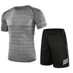 Customized LOGO men summer running wear sew two piece slim fit jogging wholesale fitness compression tights sweat suits