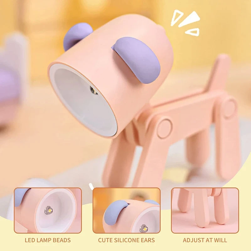 Led Night Light Mini Cute Pet Light Cartoon Dog Deer Dinosaur Folding Table Lamp Kids Room Bedside Bedroom Living Room Decor