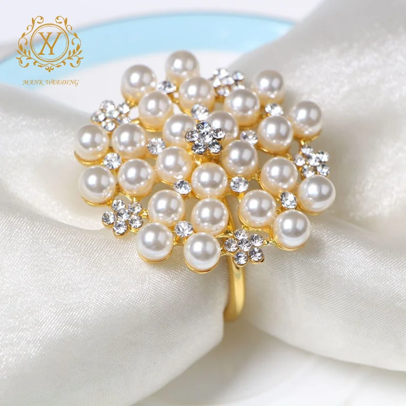 New Wedding Holiday Table Decorations Shiny Rhinestone Gold Pearl Napkin Ring Christmas Snowflake Napkin Buckle