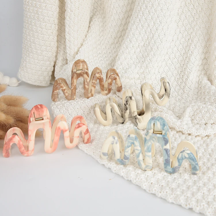 Extra Large Jumbo 13Cm Plastic Tie-Dyed Gradient Color Wave-Shaped Oversized Shark Clips Luxury Big Claw Clips