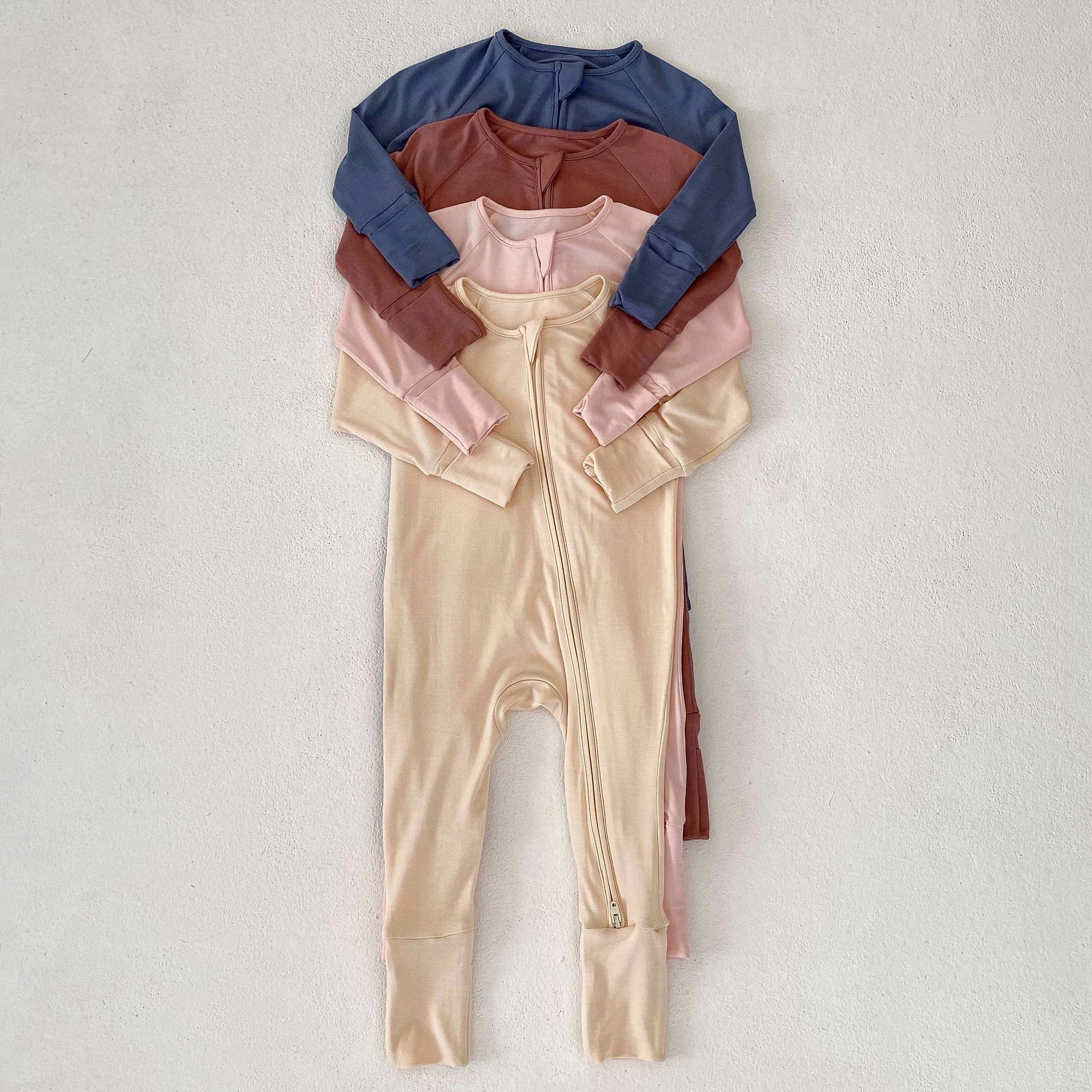 Bamboo Zipper Baby Pajamas Newborn Baby Clothes Clothing Natural Fabric Plain Solid bamboo sleeper Long Sleeves