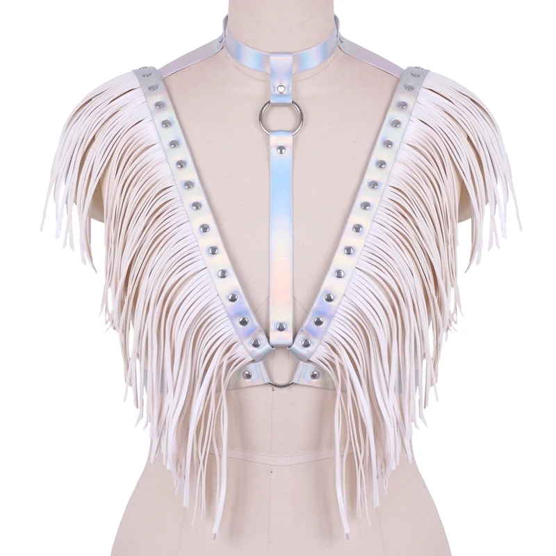 Women Punk Body Harness Leather Tassel Shoulder Gothic Waist Rave Party Night  Costume Party Dance Festival Accessory Cage Bra