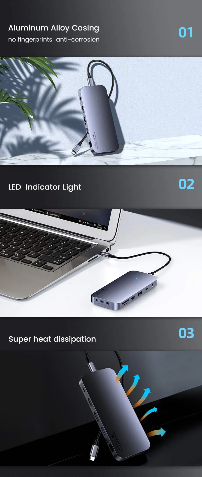 Factory Price USB C HUB Aluminum Enclosure for M.2 NVMe SSD USB 3.1 Audio PD  Hard Drive Enclosure Adapter