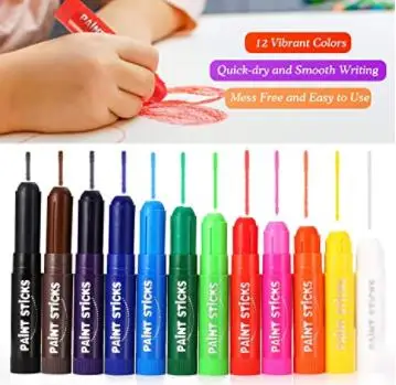 MeiduGaga 12 classic colors quick drying mess free solid paint sticks solid tempera paint sticks crayon set kit pastel