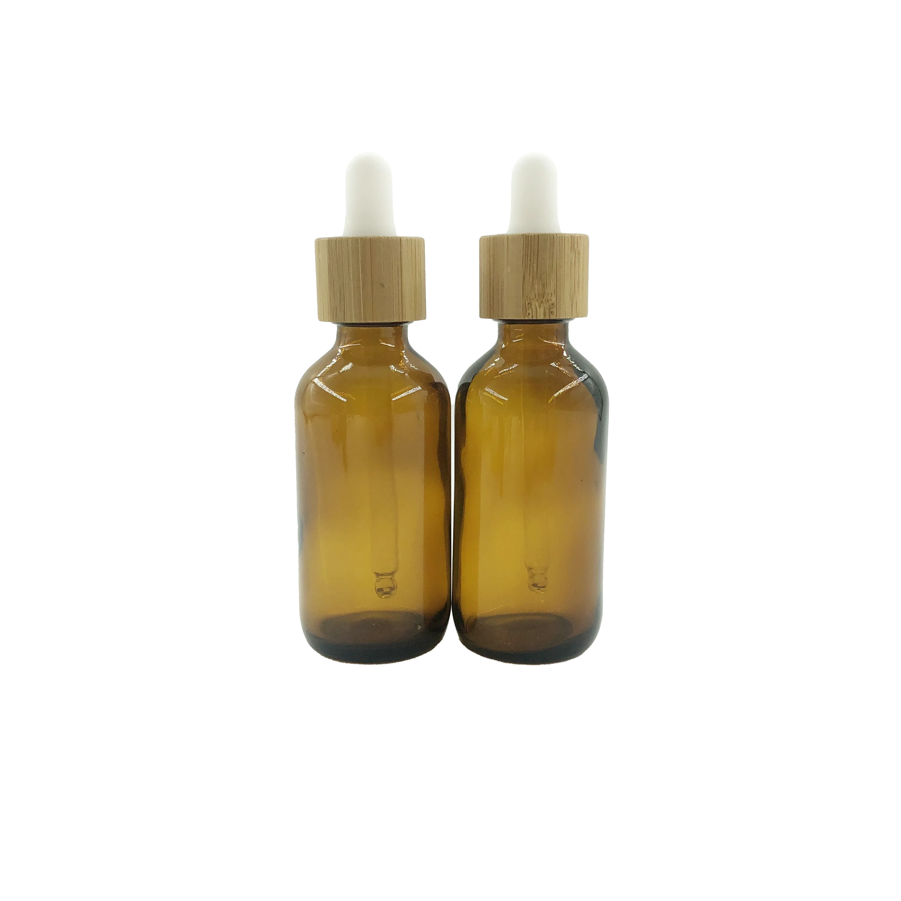 Empty 2 oz amber boston glass bottle with bamboo dropper