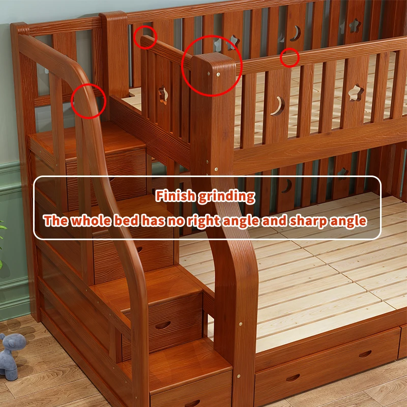 
Children Double Kids Solid Wood Pine Bunk Beds With Stairs Study Table In Wood 
