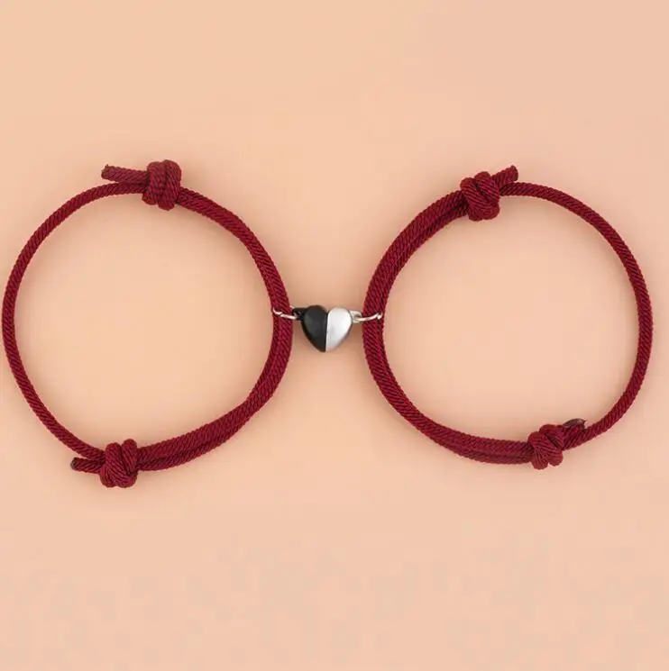 Fashion Fashion Simple Black and White Heart-shaped Magnetic Buckle Knit Lovers Bracelet Bestie Bracelet Adjustable