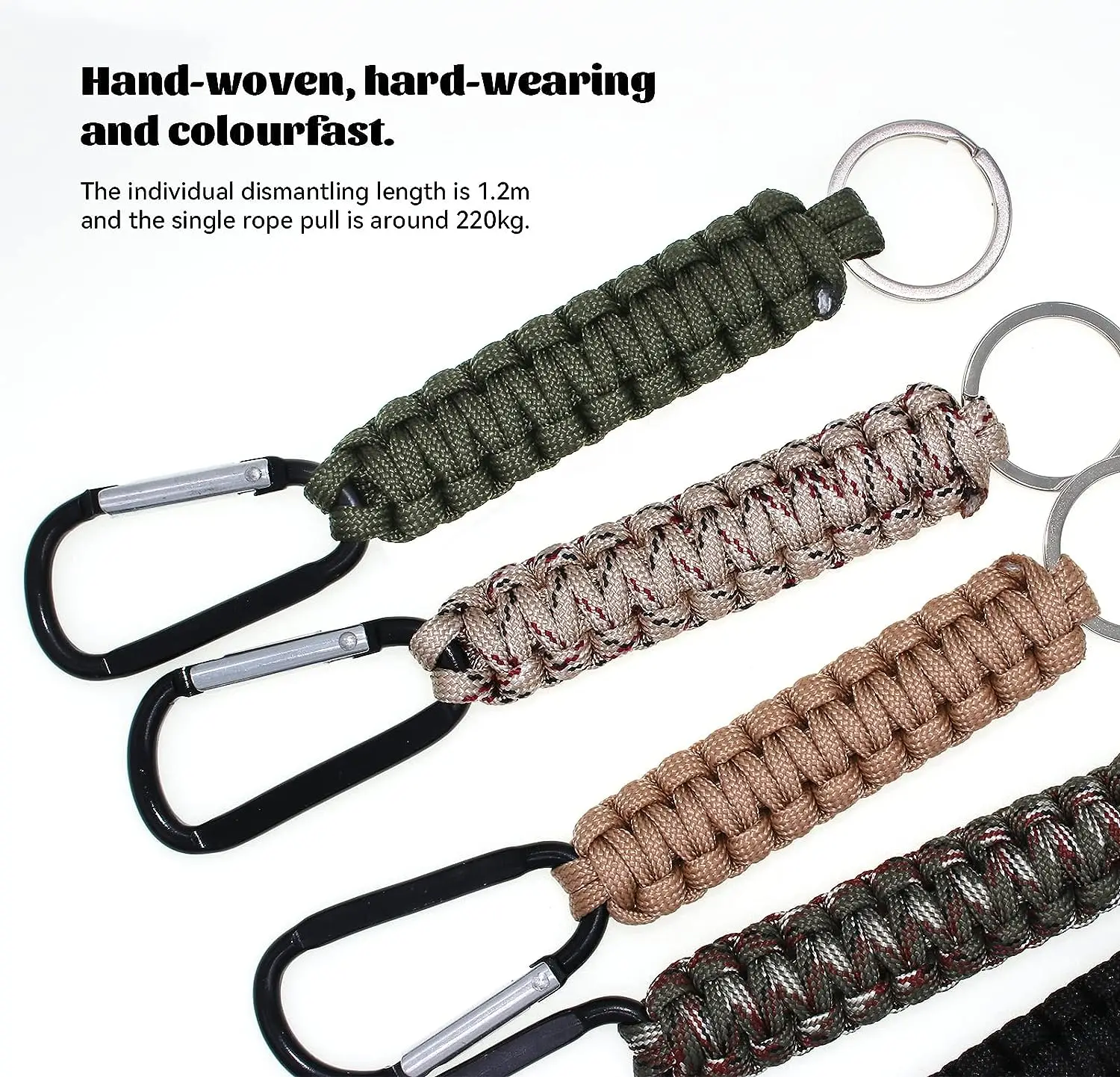Anthrive Heavy Duty Key Clip Outdoor Keychain Ring Camping Multifunction Paracord Keychain With Carabiner For Men