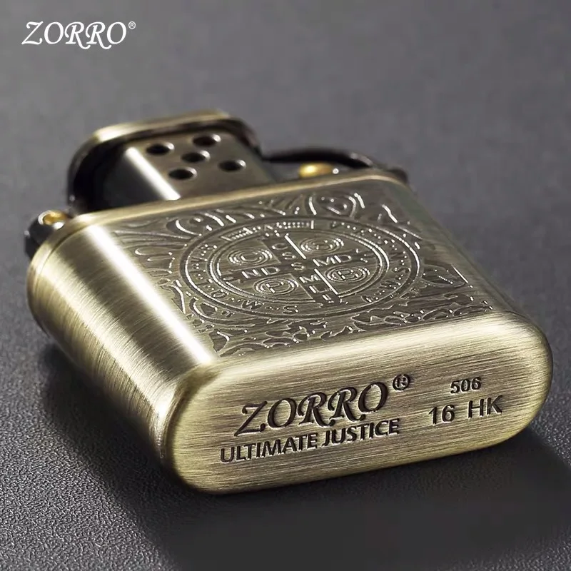 ZORRO ветрозащитная винтажная Зажигалка из чистой меди Оригинальная зажигалка для курения