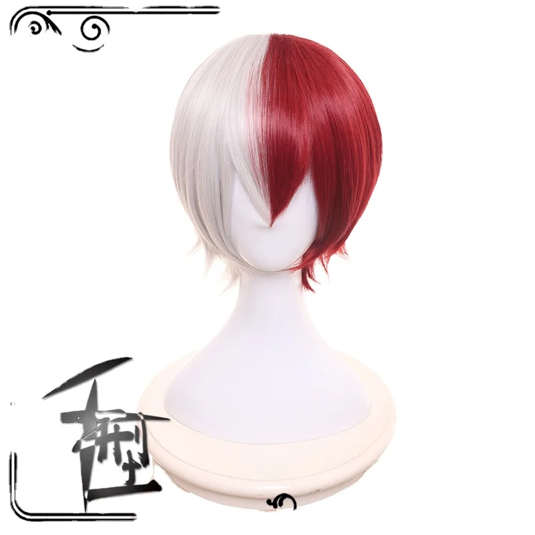 Wowei My Hero Academia Wig Cosplay Todoroki Shoto Wig 30cm Short Dark Red&Gray Mixed Synthetic Anime Cosplay Wigs