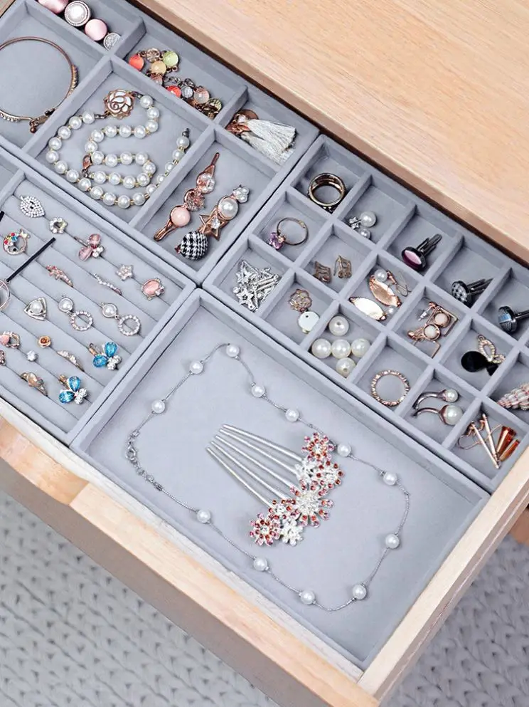 2021 Fashion Earrings Bracelet Necklace Velvet Box Display Jewelry Tray