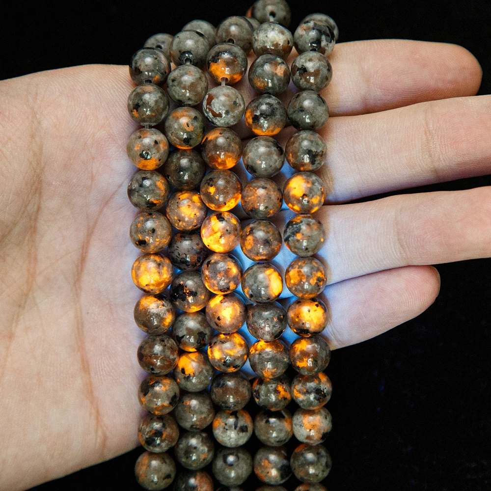 6/8/10mm Natural Flame Stone Beads Yooperlite Stone Round Loose Beads For Necklace Bracelet Making