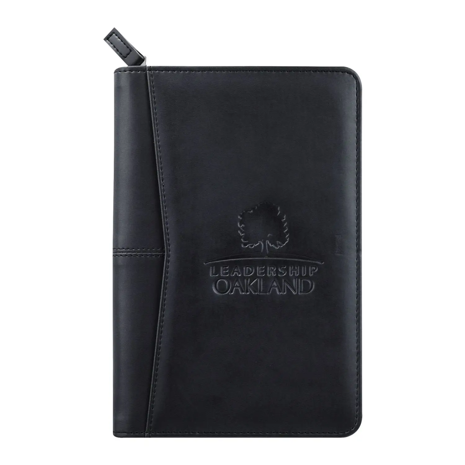 Custom Logo Zipped Padfolio/ Junior Portfolio Folder Case, A5 Leather Organizer Binder, 5 x 8 Writing Pad Included