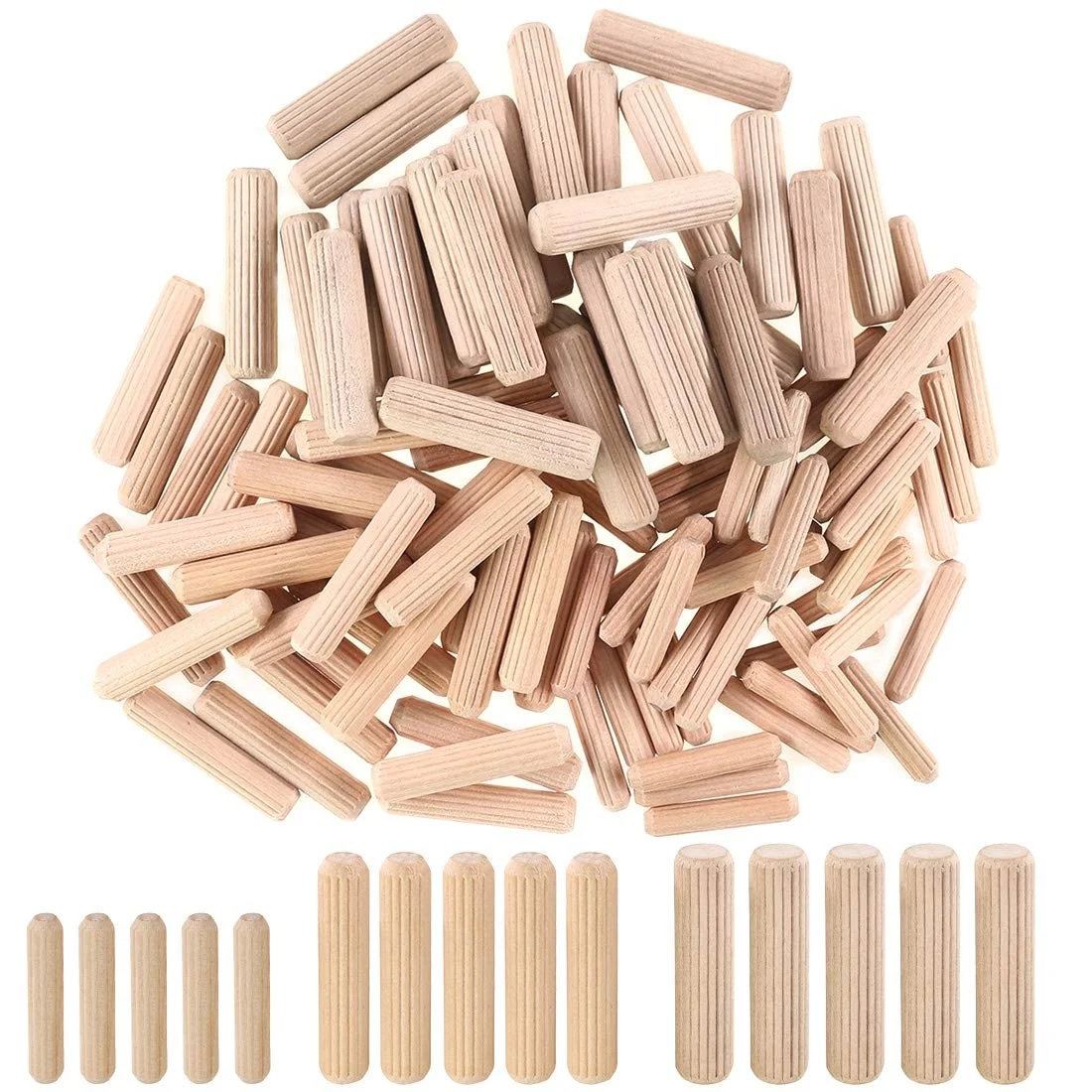 wholesale custom Amazon HOT Selling 6mm 8mm 10mm wooden stick threaded rods pins Fluted wood dowels