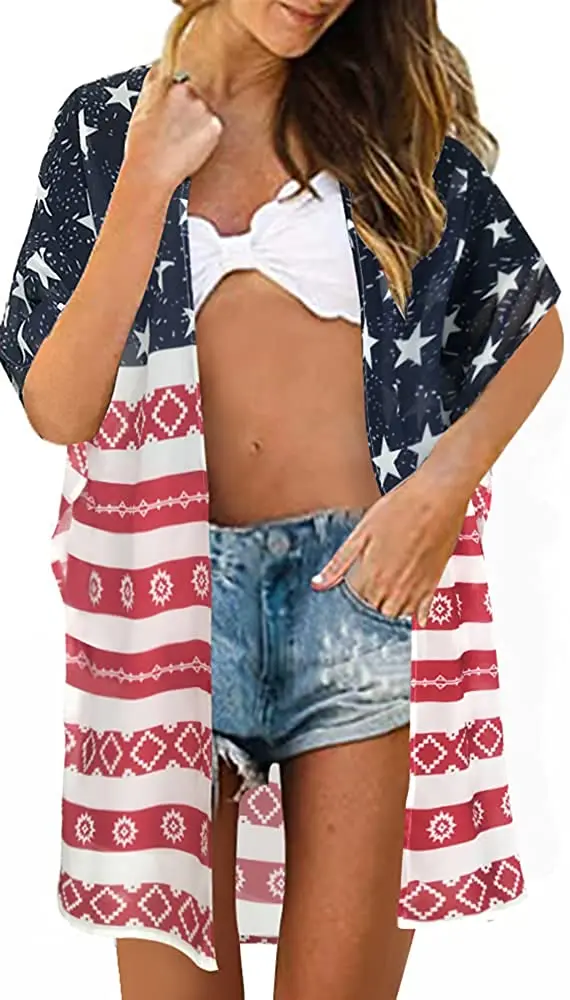 Женский кардиган-кимоно с цветочным принтом и пышными рукавами, свободная блузка, повседневный Топ