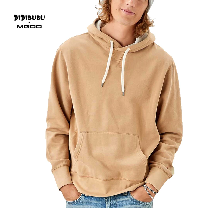 Didibubu MGOO Super Soft Solid Color Drawstring Kangaroo Pockets French Terry Thermal-Lined Hoodie